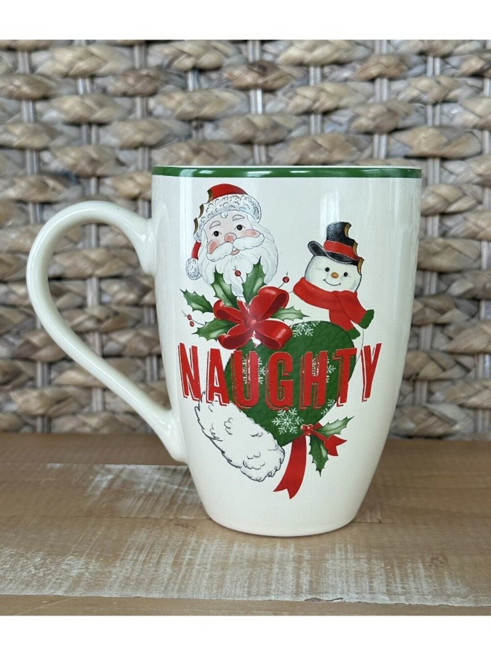 Lenox “Naughty” Holiday Christmas Coffee Tea Mug Porcelain Santa Snowman Cocoa